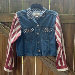 Vintage 90s Quizz Jeans Denim Cotton American Flag Jacket Star Buttons Size M